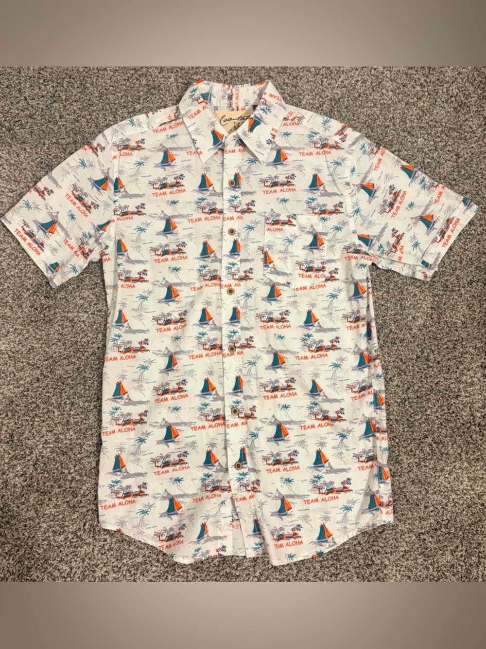 Casual White 'Team Aloha' Print Short-Sleeve Shirt - 100% Cotton - Size Small S